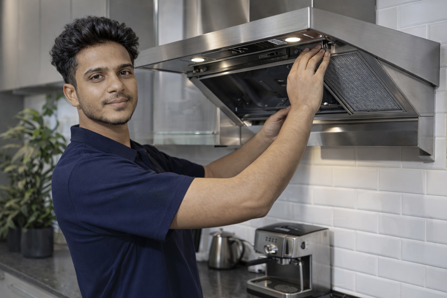 Deep cleaning a kitchen chimney filter in Kolkata